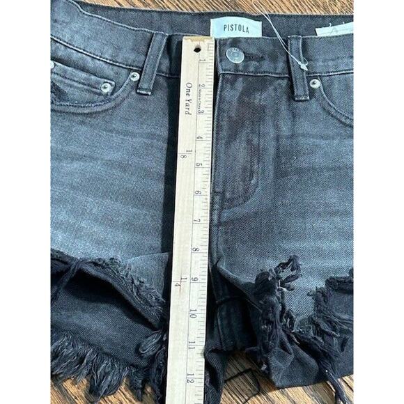 Pistola Gigi Cut Off Denim Shorts Distressed Frayed Hem Low Rise Black Size 26 - Picture 3 of 7
